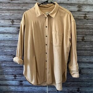 Universal Thread Women's Long-Sleeved Button-Down Flannel Top Size L Tan NWT